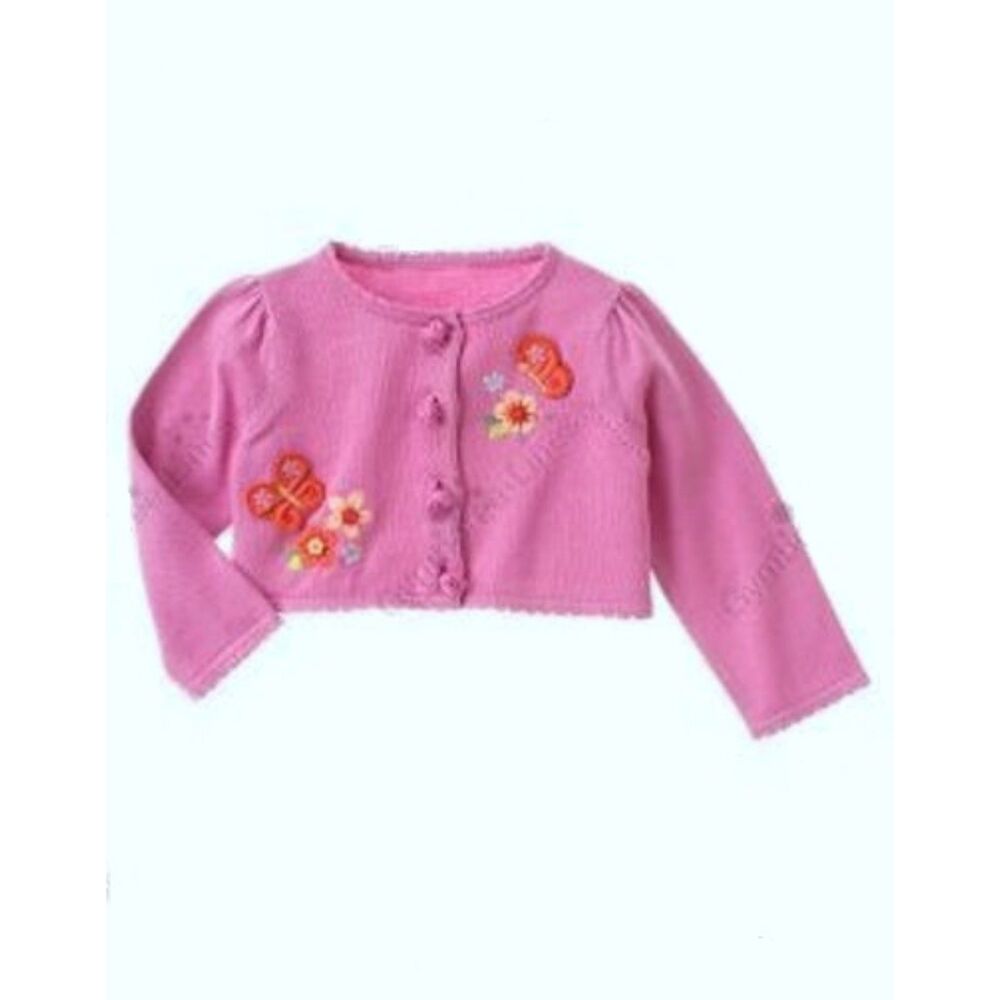 Gymboree Pink Cropped Sweater Cardigan with Butterfly Flowers